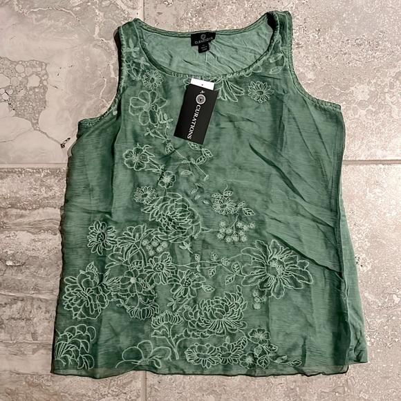 Curations Embroiderd Sleeveless Tank Top/ Blouse in Green, Size XS New w/Tag - Picture 2 of 7